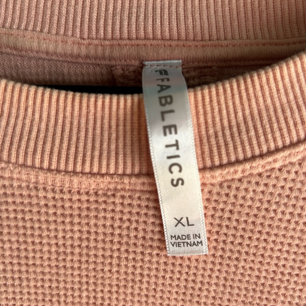 Fabletics cropped shirt Pink Waffle texture open back w tie XL
